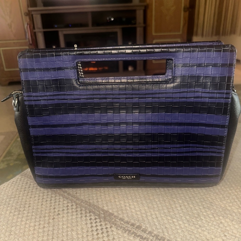 Coach bleecker embossed striped clutch